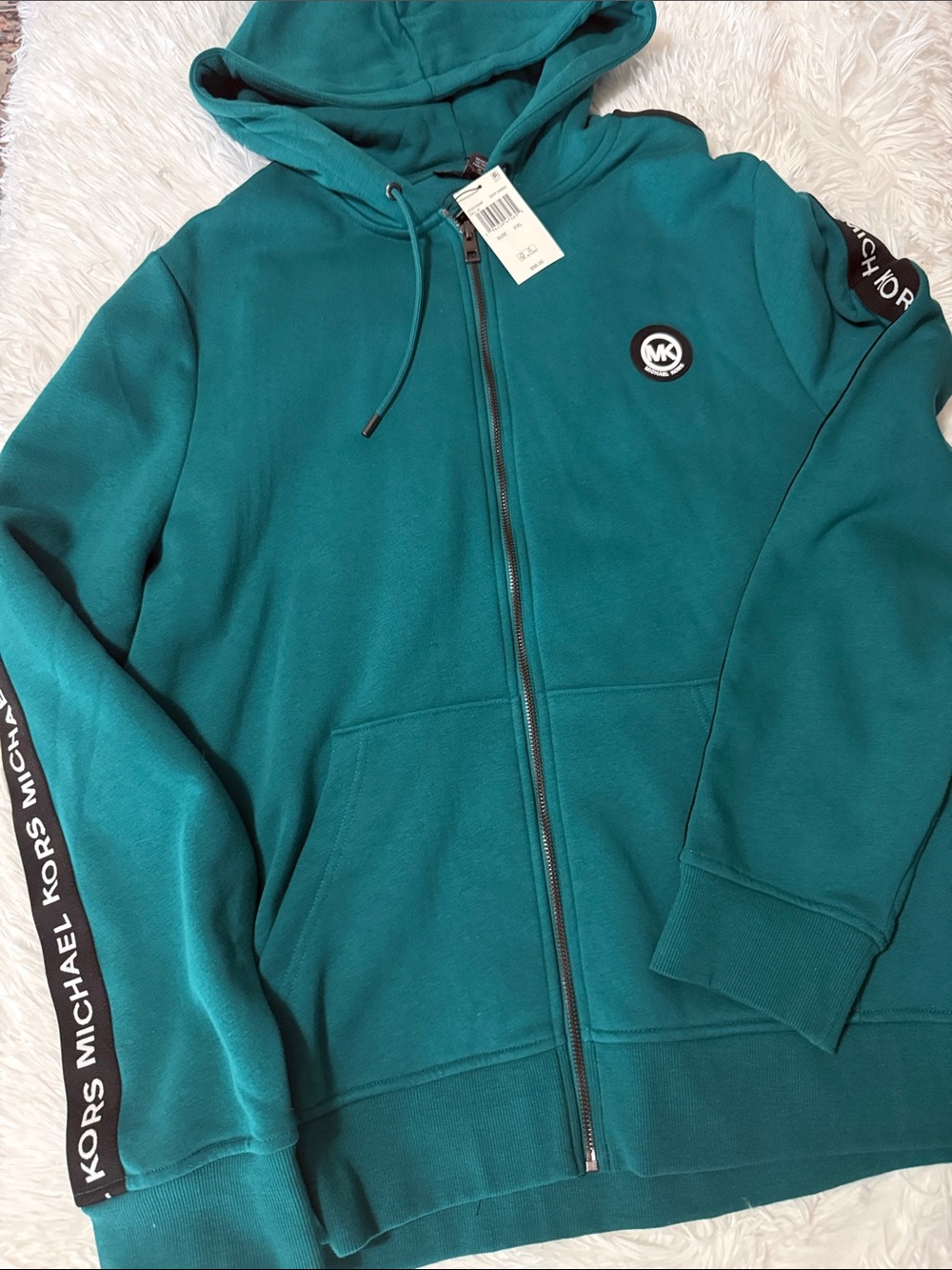 Michael Kors Teal Full-Zip Hoodie with Logo Tape